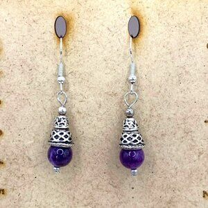 AMETHYST Silver Bali Style Handmade Bead Pierced Earrings LA123